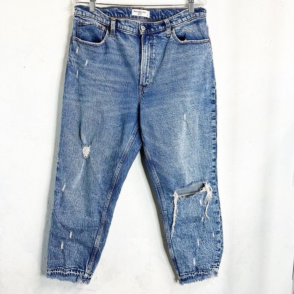 Abercrombie & Fitch Mom Jean Distressed Raw Hem Boho Beachy US 12/31